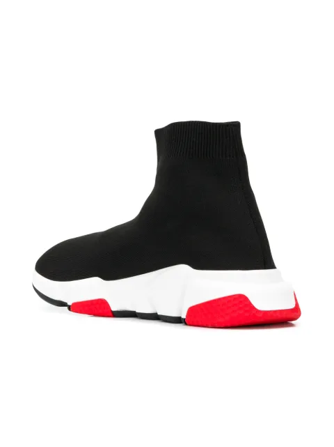 Balenciaga Black, White And Pink Speed Knitted High Top Sneakers