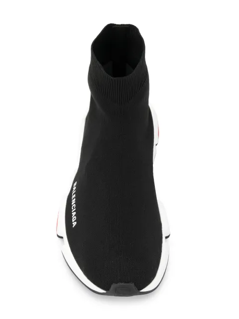 Balenciaga Black, White And Pink Speed Knitted High Top Sneakers