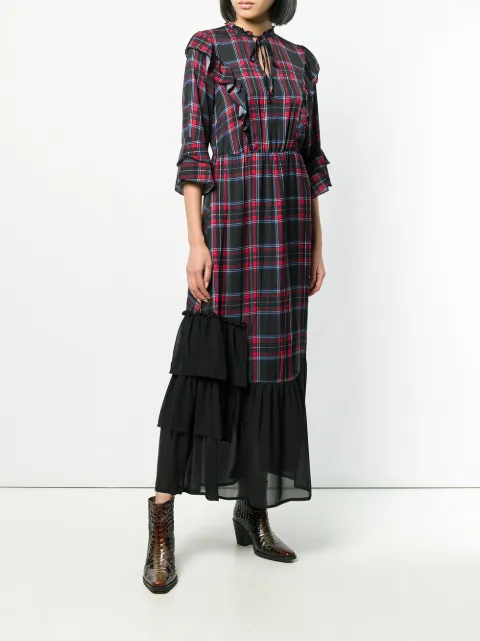 LIU •JO LIU JO TARTAN RUFFLE DRESS - BLACK