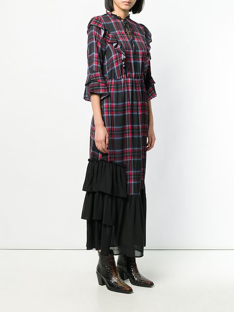 LIU •JO LIU JO TARTAN RUFFLE DRESS - BLACK