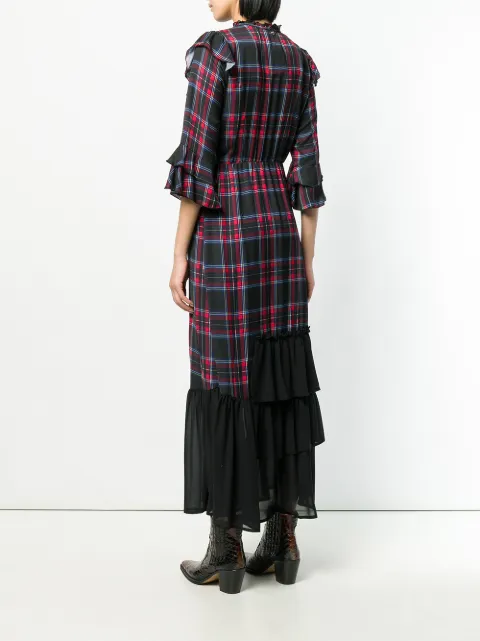 LIU •JO LIU JO TARTAN RUFFLE DRESS - BLACK