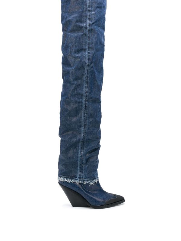 over the knee denim boots