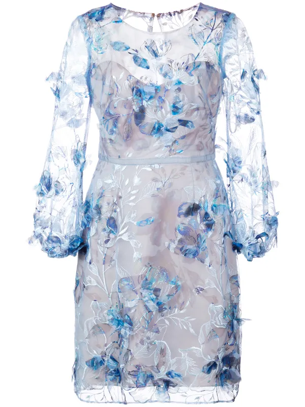 marchesa notte embroidered floral dress