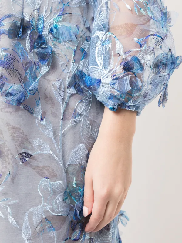 marchesa notte embroidered floral dress
