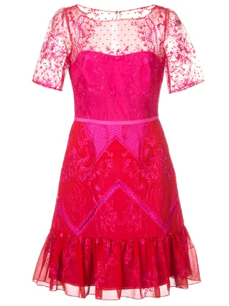 marchesa notte blue bird lace dress