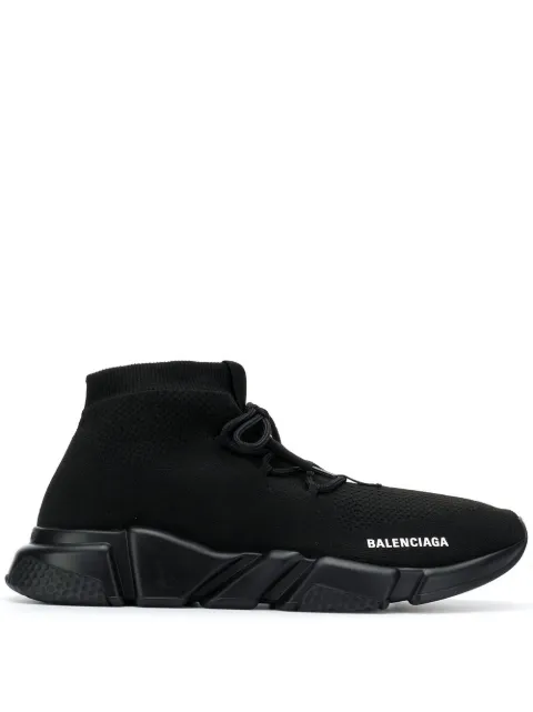 Click to view more detailed imagery on our partner's website Balenciaga Speed Knit Lace-Up Mid-Top Trainers In Black