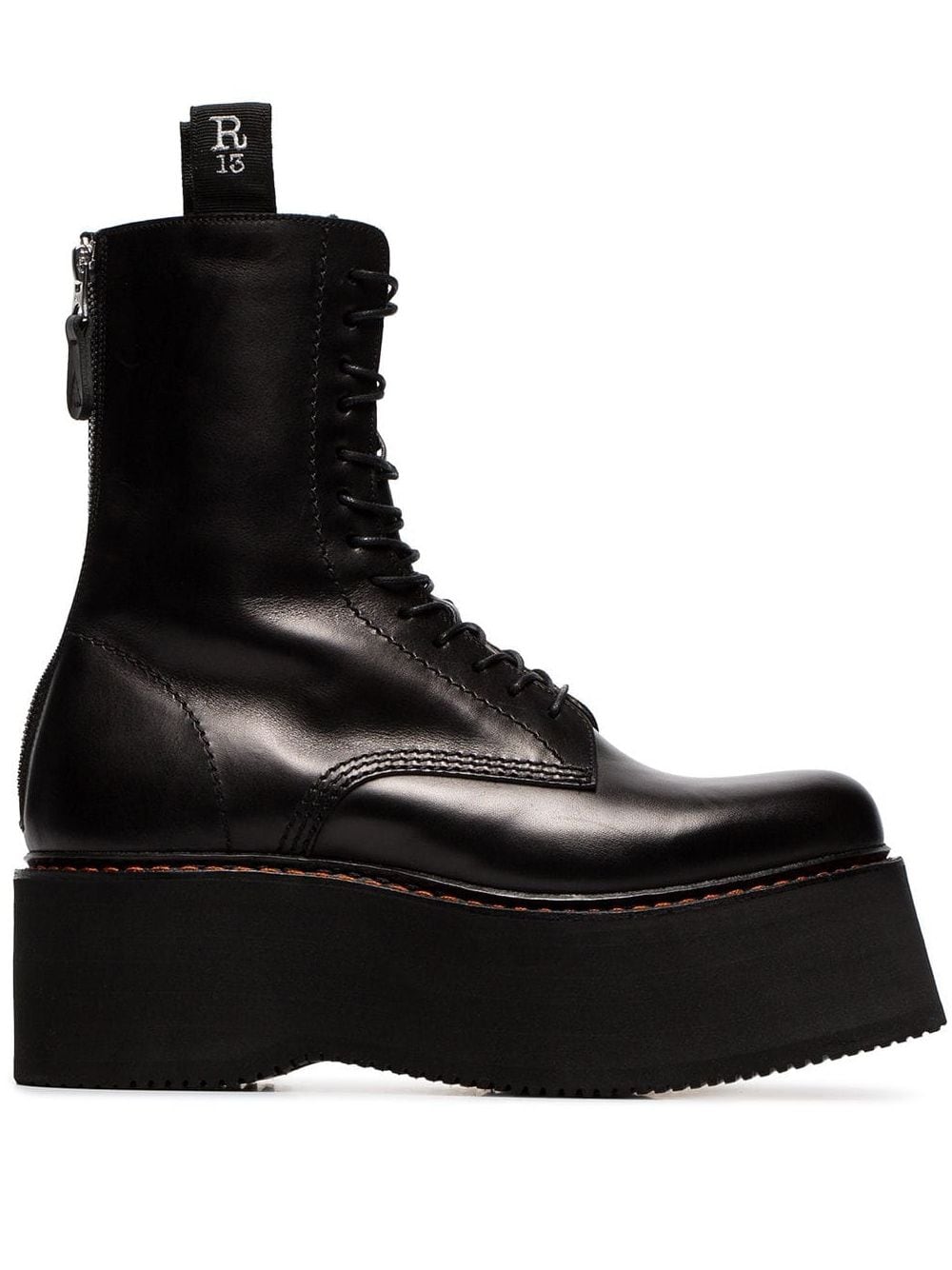 R13 Black Double Stack lace-up Leather 
