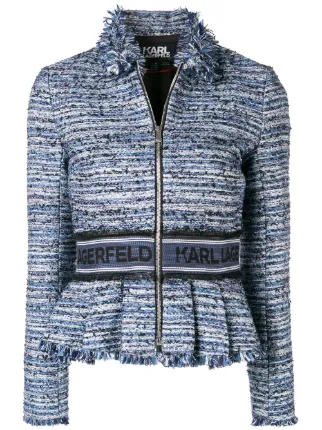 KARL LAGERFELD SPARKLE BOUCLÉ PEPLUM JACKET – BLUE