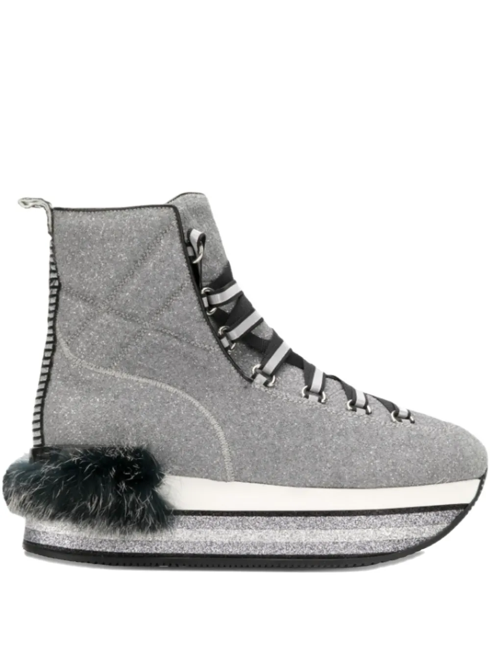 Hogan Maxi H222 rabbit fur ankle boots Zilver