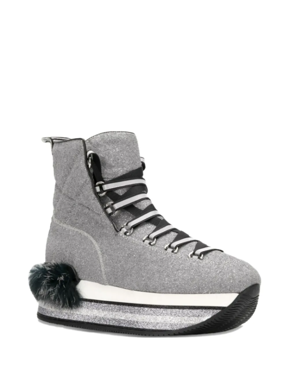 Hogan Maxi H222 rabbit fur ankle boots Zilver