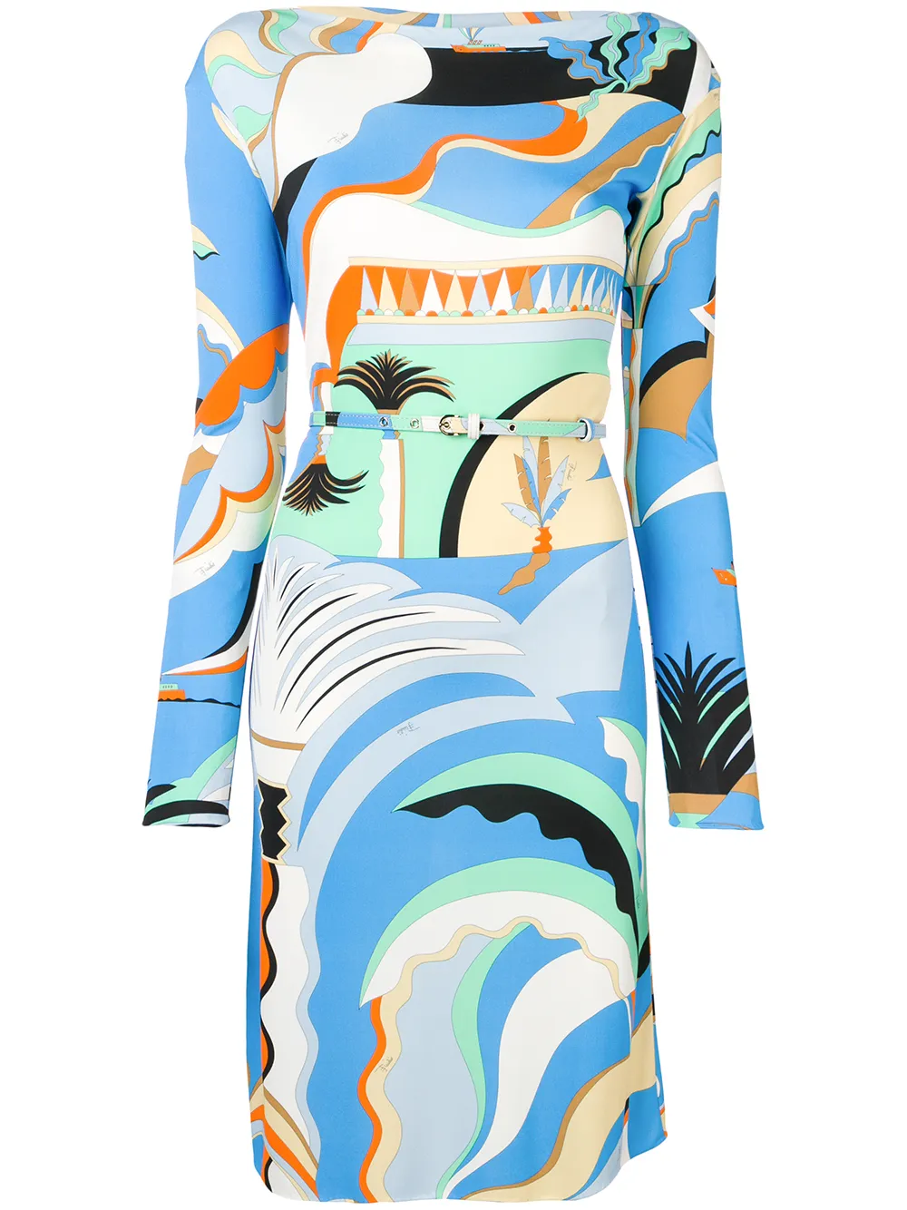 Emilio Pucci Dresses EMILIO PUCCI MARILYN LA VILLA PRINT BELTED DRESS - BLUE