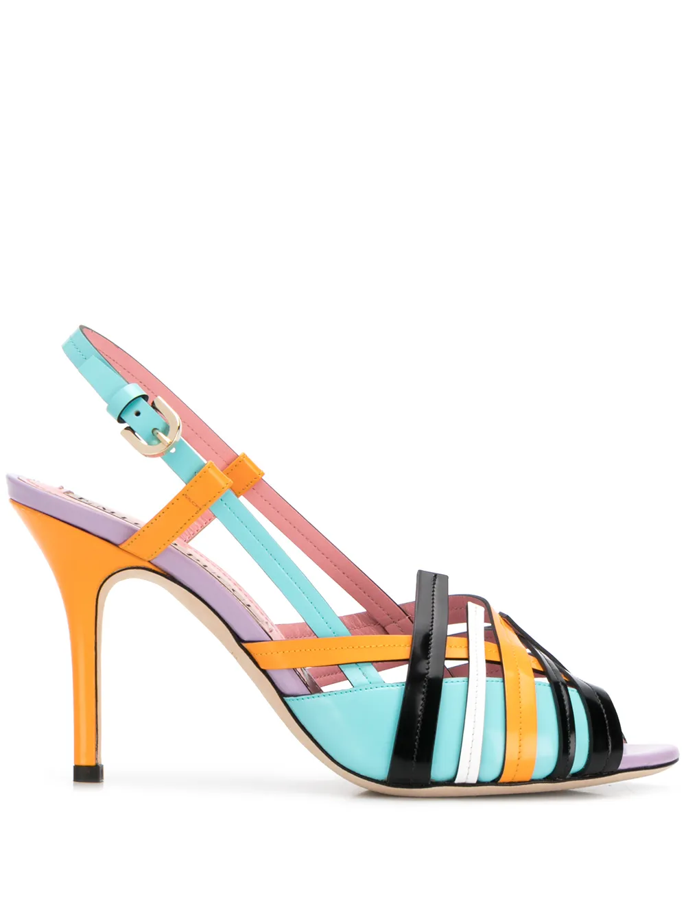 Emilio Pucci Sandals EMILIO PUCCI COLOURBLOCK WOVEN LEATHER SLINGBACK SANDALS - ORANGE
