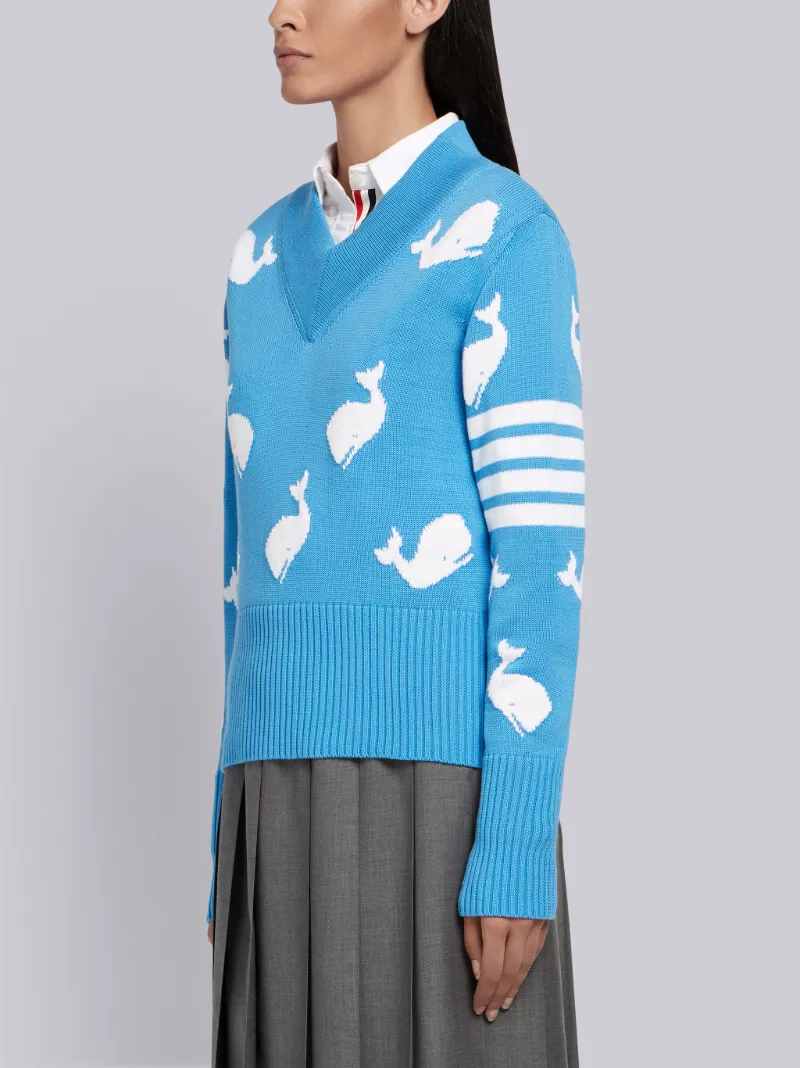 4-Bar Whale Icon Intarsia Pullover 