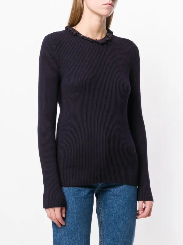 Chanel Pre-Owned Embellished Ribbed Jumper - Purple