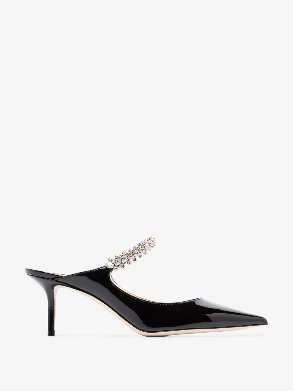 black patent leather mules