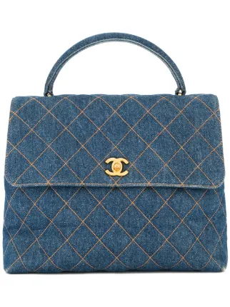 Chanel Vintage Quilted Denim Handbag Farfetch Chanel Vintage Quilted Denim Handbag