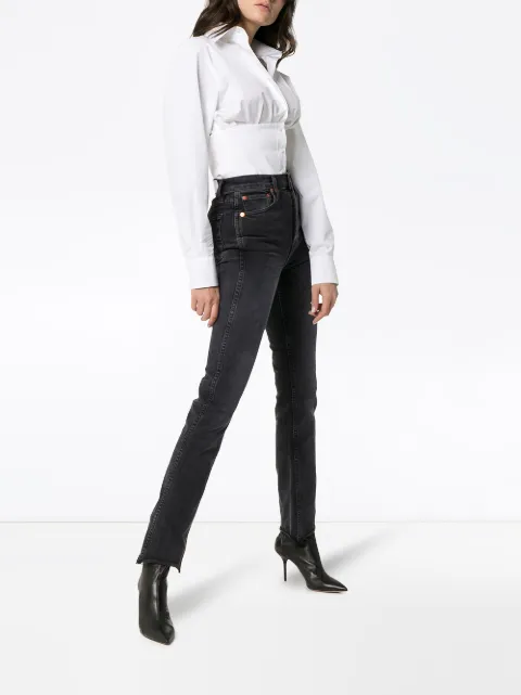 double needle long straight leg jeans 