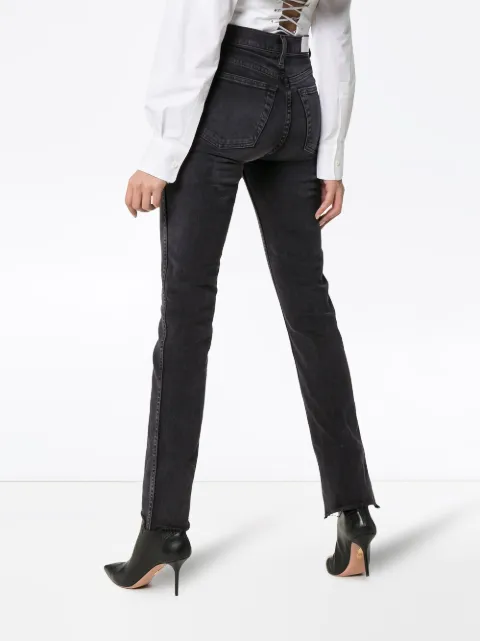 double needle long straight leg jeans 