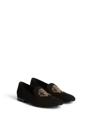 Suede studded RC monogram slippers 