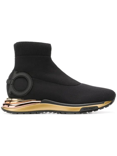 Click to view more detailed imagery on our partner's website Salvatore Ferragamo Gardena Contrast Heel Sock Sneakers In Black