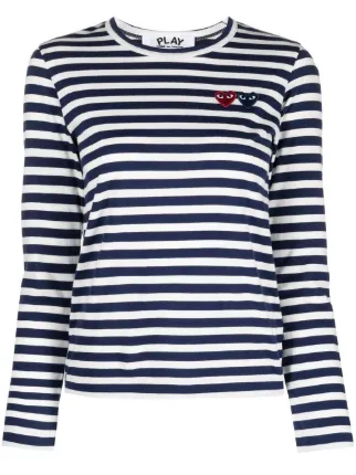 Comme Des Garçons Play double-heart Logo Striped T-shirt | Blue