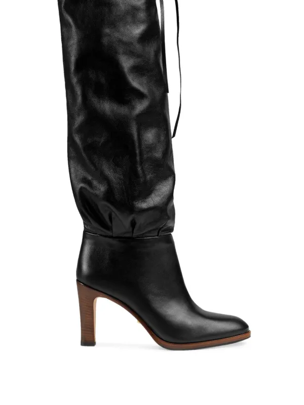 black leather mid heel boots