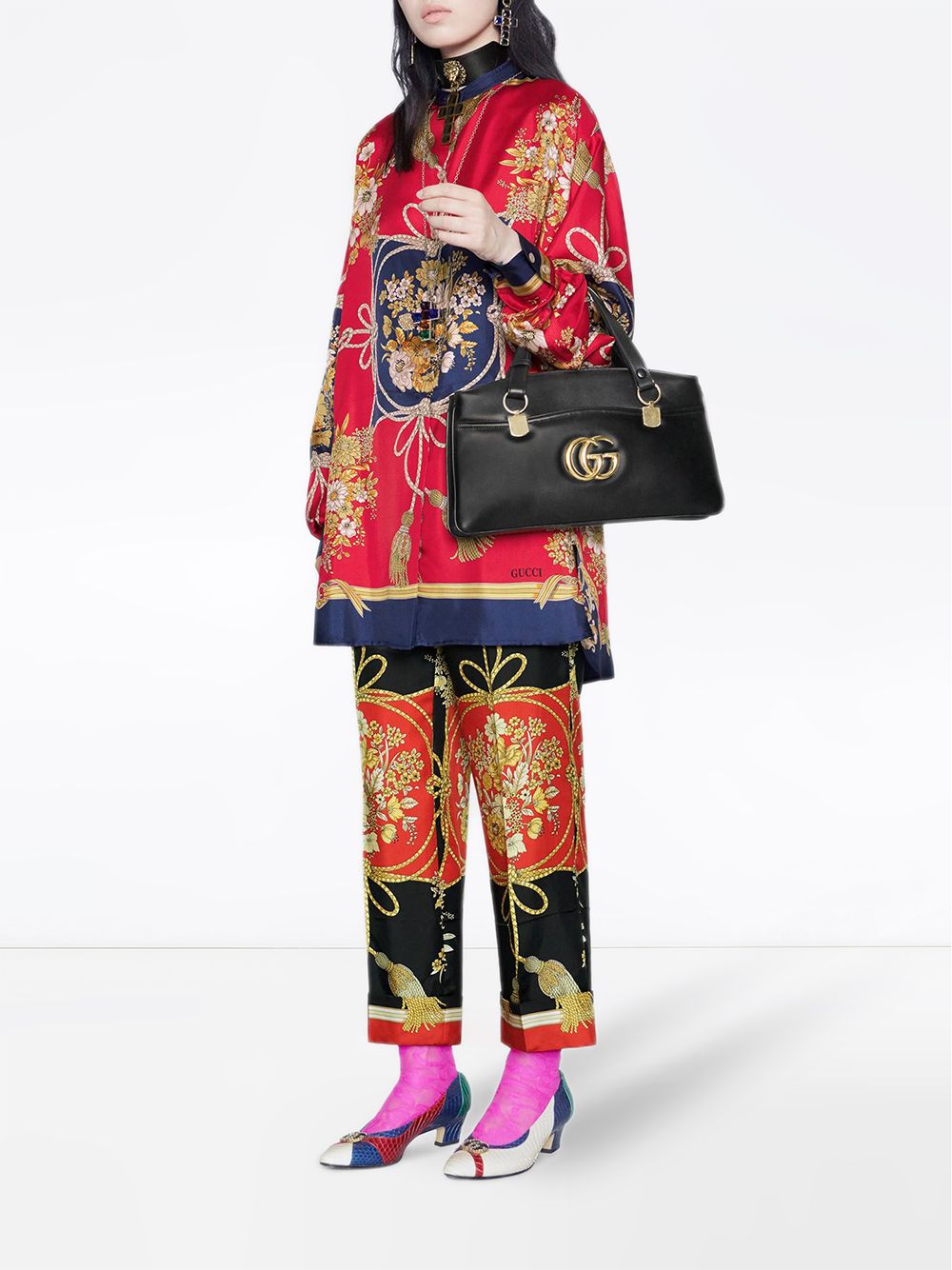 Gucci ruimvallend overhemd met bloemen en kwastjes - Rood