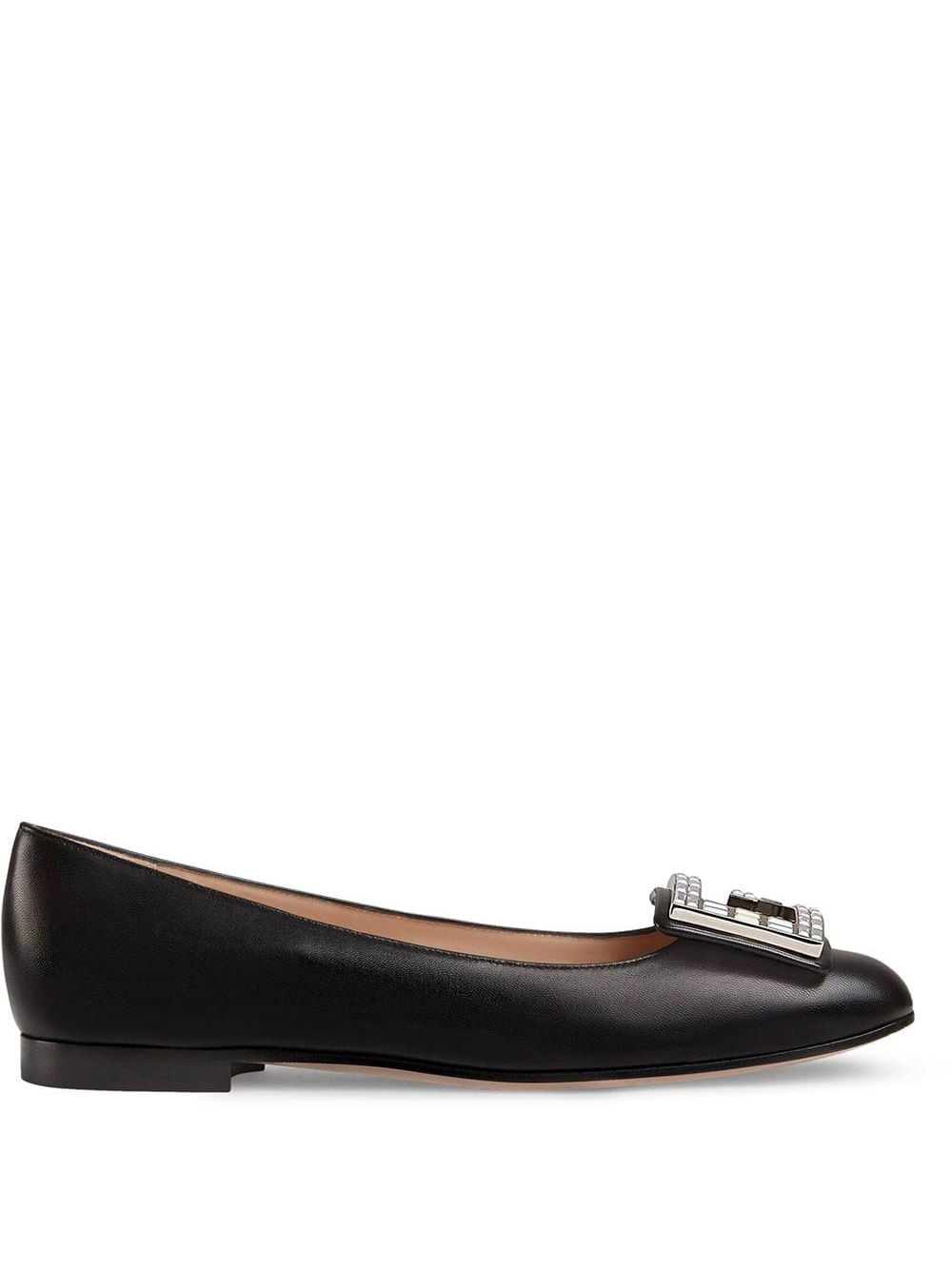 Gucci Leather Ballet Flat With Crystal G - Farfetch