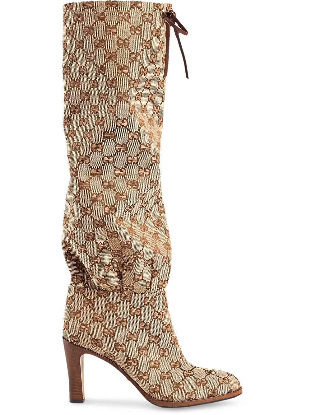 Click to view more detailed imagery on our partner's website Gucci Leather-Trimmed Coated-Canvas Knee Boots In Neutrals