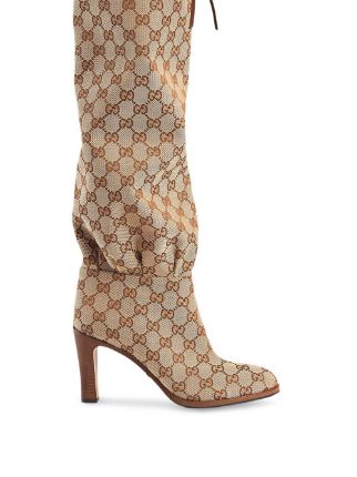 Shop brown Gucci GG canvas mid-heel boot with Express Delivery - Farfetch
