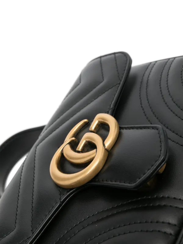 Black Leather GG Marmont Small Top Handle Bag