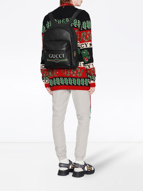 gucci print leather backpack