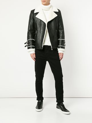 faux fur trim biker jacket展示图