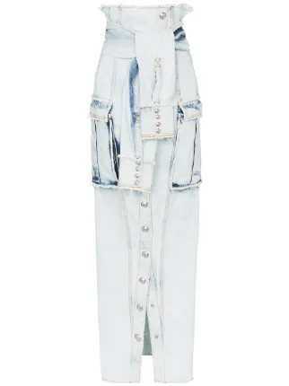 distressed denim maxi skirt