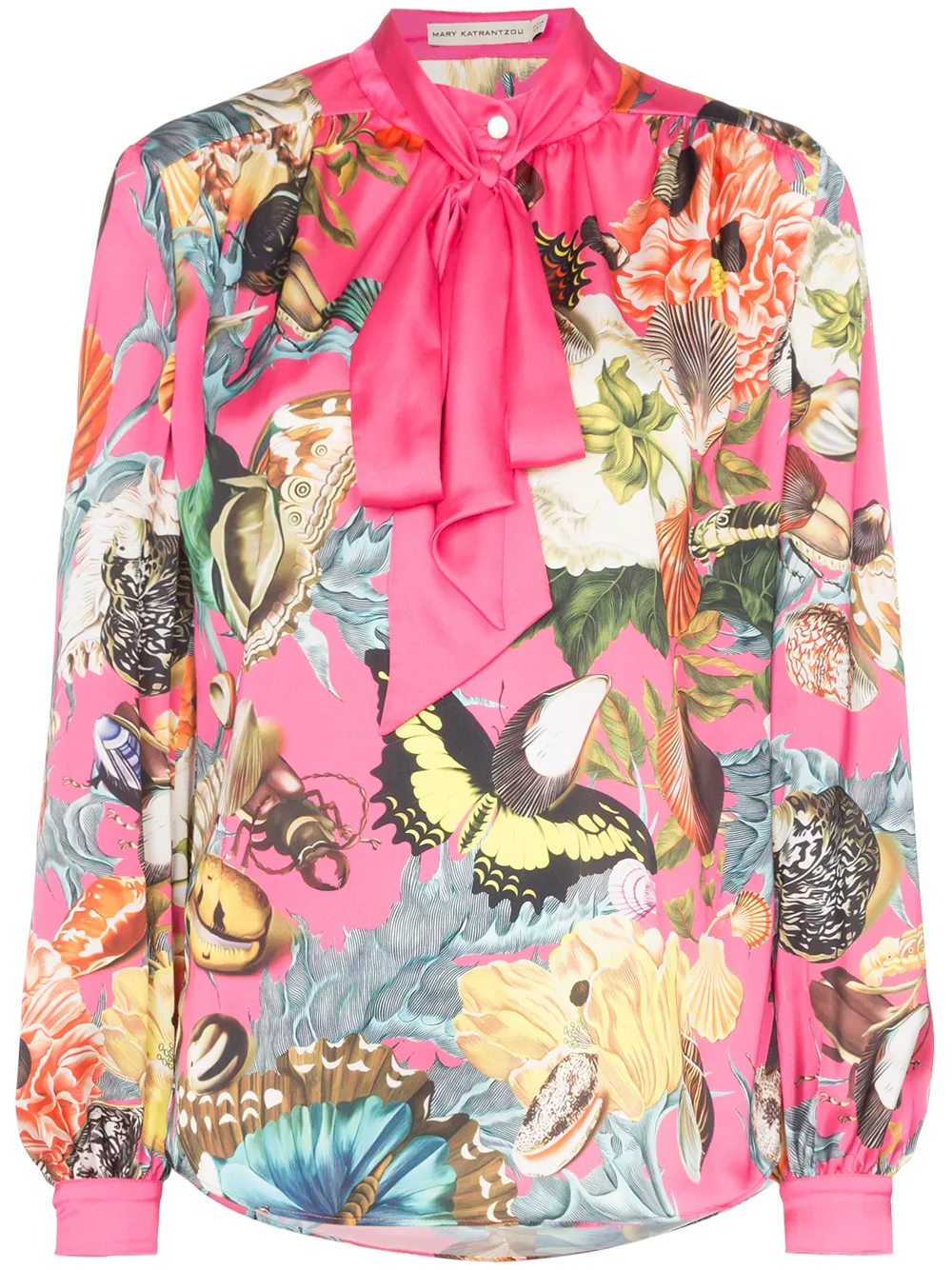 Mary Katrantzou Tops MARY KATRANTZOU FEDERIKA BUTTERFLY PRINT TIE-NECK BLOUSE - PINK