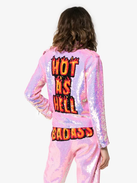 Ashish X Sequin Biker Slogan Back Browns Jacket ZUqRWq0YH