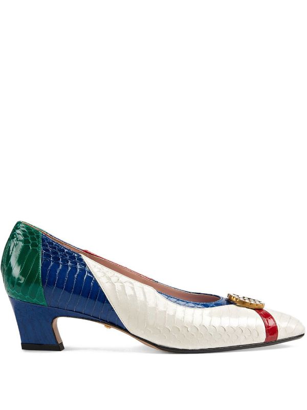 White Gucci Snakeskin pump with crystal 