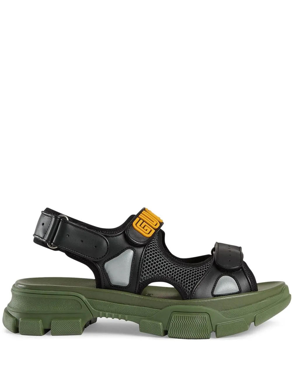 Shop Black Green Gucci Leather And Mesh Sandals With Express Delivery Farfetch