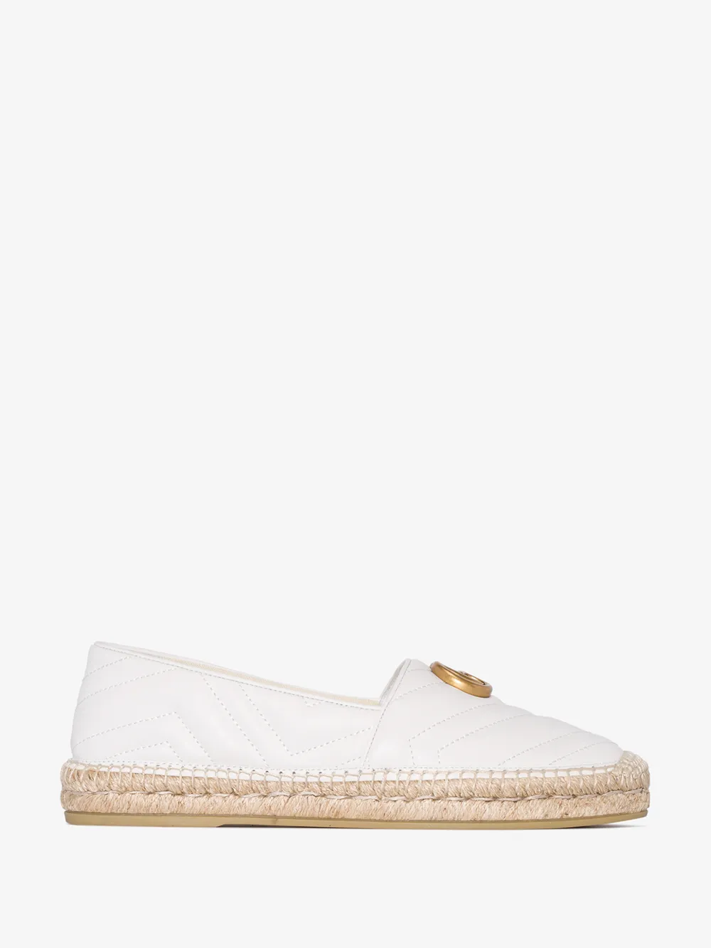 GUCCI WHITE PILAR QUILTED LEATHER LOGO ESPADRILLES,551890BKO0013436960