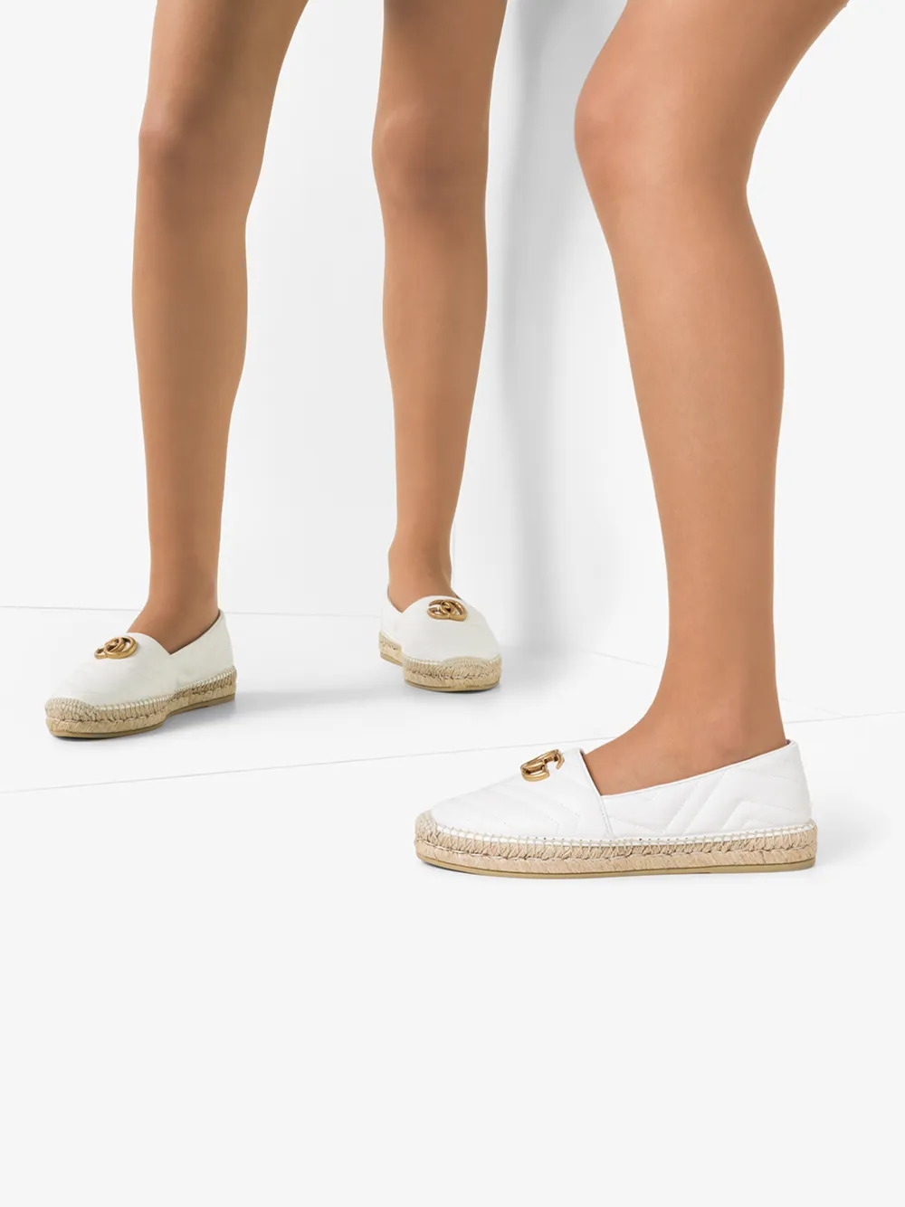 GUCCI WHITE PILAR QUILTED LEATHER LOGO ESPADRILLES,551890BKO0013436960