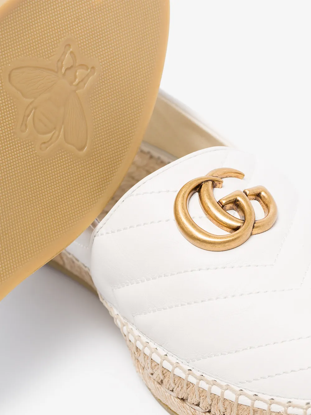 GUCCI WHITE PILAR QUILTED LEATHER LOGO ESPADRILLES,551890BKO0013436960