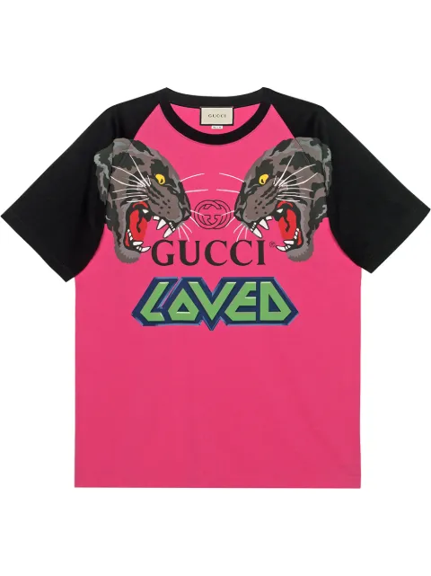 Click to view more detailed imagery on our partner's website Gucci Tiger And Logo-print Cotton T-shirt In 5303 Fuchsia Pink