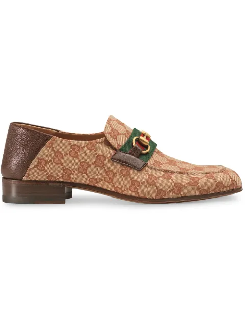 Click to view more detailed imagery on our partner's website Gucci Horsebit Loafer In Original Fabric Gg And Brown Leather In Neutrals