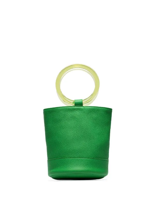 green leather bucket bag