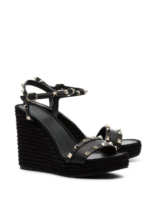 rockstud double espadrille wedge sandals
