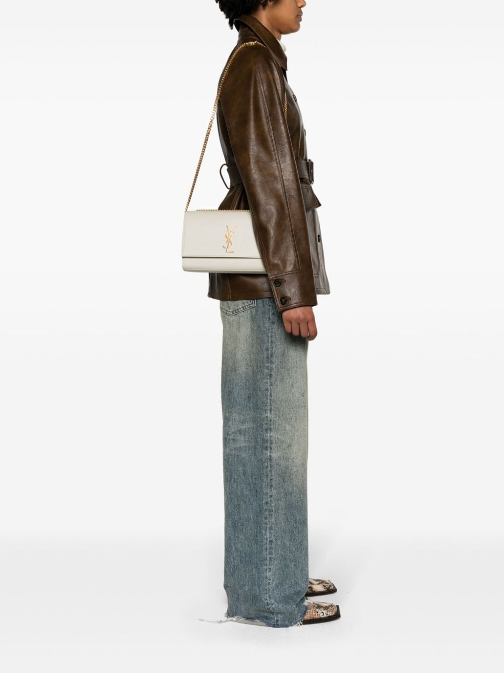 Shop Saint Laurent Medium Kate Chain Detail Crossbody Bag In Neutrals