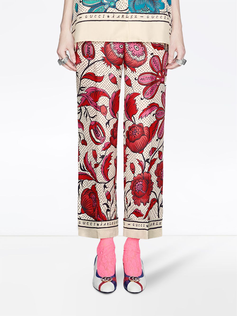 Cra-wallonieShops, gucci long-sleeve kids floral silk pants