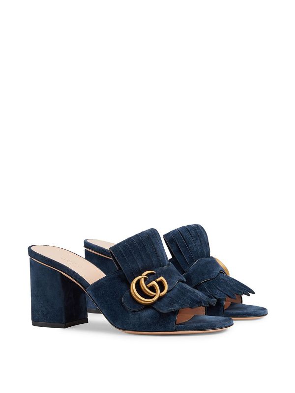 Shop blue Gucci Suede mid-heel slide 