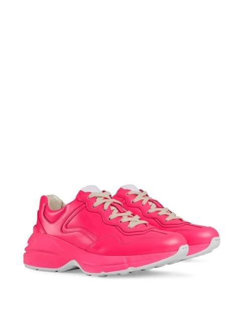 Shop pink Gucci Rhyton fluorescent leather sneaker with Express ...