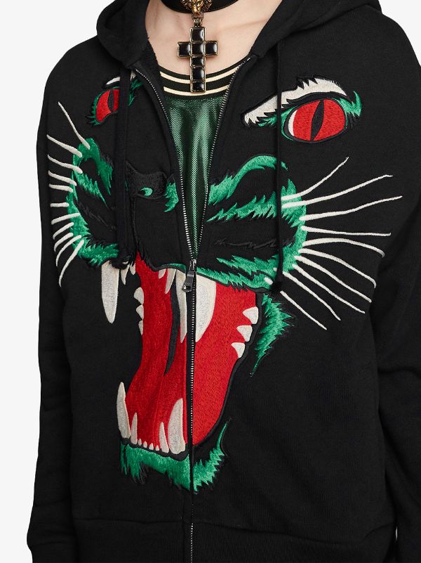 Shop black Gucci panther face hoodie 